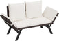 Flamaker Outdoor Convertible Sofa, Woven Rattan Patio Furniture Sunbed with Adjustable Armrests, Removable Cushions and Pillows for Patio, Porch, Pool (Brown Lounger & Beige Pillowcase)