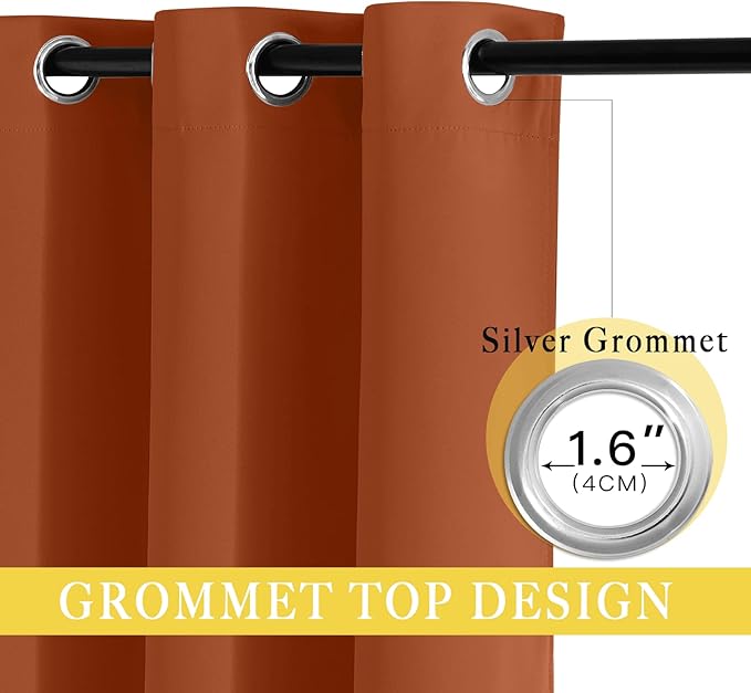 NICETOWN Blackout Burnt Orange Curtain for Girls Bedroom - Solid Grommet Sound & Light Reducing Room Darkening Window Treatment Thermal Drape for Cafe/Kids Room (1 Panel, W52 x L45)