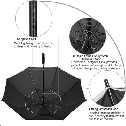 G4Free 47/54/62/68/72 Inch Automatic Open Golf Umbrella Oversize Extra Large Double Canopy Vented Windproof Waterproof Stick Umbrellas