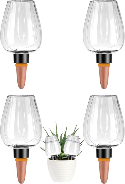 4 Pcs Plant Watering Globes Self Watering Planter Insert Plants Top Fill Water Device Plastic Water Bulbs Slow Release Terracotta for Plants, Clear