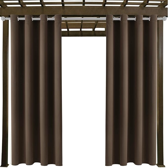 Water Proof Outside Curtains W52 x L72 with Grommet Top for Porch, Thermal Insulated Washable Light Block Outdoor Divider Drapes for Patio Gazebo Deck Pool Area Pergola Cabana (Brown, 2 Panels)