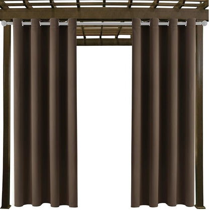 Outdoor Indoor Curtains for Patio - Weather-resistant Window Panels Privacy Protect Grommet Top Thermal Insulated for Porch Pergola Lawn Garden Hot Tub Area ( W52 x L63, Brown, 2 Panels)