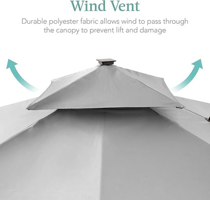 Best Choice Products 10x10ft Cantilever Patio Umbrella w/Base Included, Solar LED Lights 360 Rotation Large Offset Hanging Outdoor Shade for Deck Pool Backyard w/Stand – Fog Gray