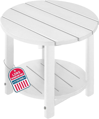 LZRS Round Adirondack Side Table Double End Table, Outdoor Side Tables for Patio, Backyard,Pool, Indoor Companion, Easy Maintenance & Weather Resistant(White)