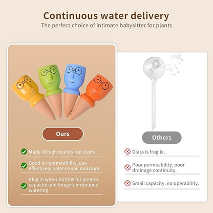 4 PCS Plant Watering Devices, Terracotta Watering Spikes Self Watering Planter Insert Plant Watering Globes for Indoor Outdoor Plants Automatic Vacation Plant Waterer with Slow Release Watering System