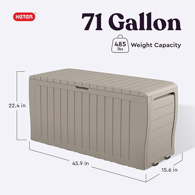 Outdoor Storage Deck Box 71 Gallon Beige Resin Lockable