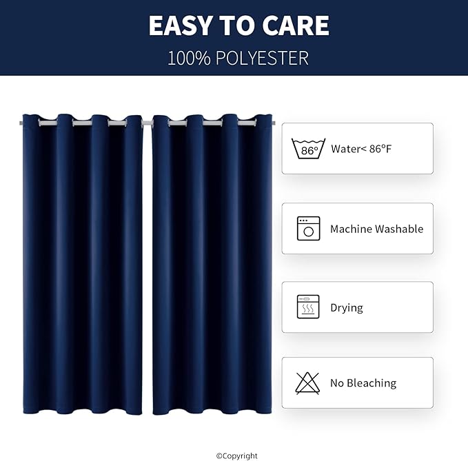 Water Proof Outside Curtains with Grommet Top for Porch, W52 x L132 Thermal Insulated Washable Light Block Outdoor Divider Drapes for Patio Gazebo Deck Pool Area Pergola Cabana (Navy)