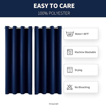Water Proof Outside Curtains with Grommet Top for Porch, W52 x L132 Thermal Insulated Washable Light Block Outdoor Divider Drapes for Patio Gazebo Deck Pool Area Pergola Cabana (Navy)
