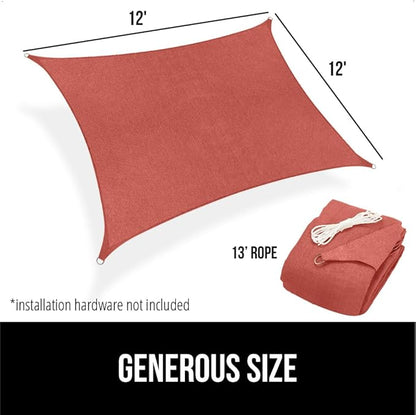 GORILLA GRIP Heavy Duty Sun Shade, UV Protection Fade Tear and Rust Resistant Rectangle Sunshade Canopy, Curved Edges Blocks Sunlight, Breathable Sail, Outdoor Patio, Lawn Garden 12x12 FT Terra
