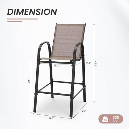 HOMREST Outdoor Bar Height Stools Set of 4,High Back Patio Chairs with Armrests,Textilene Chairs with Breathable Fabric & Metal Frame for All Weather,Taupe