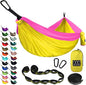 Gold Armour Camping Hammock - XL Double Hammock Portable Hammock Camping Accessories Gear for Outdoor Indoor with Tree Straps, USA Based Brand (Yellow and Pink)