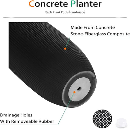 Tall Planters for Outdoor Plants, Large Concrete Flower Pots for Garden Front Porch, Patio, Indoor (Vertical Black)