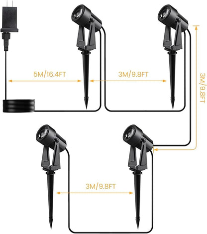Low Voltage Landscape Lighting,4 Pack Outdoor LED Landscape Spotlights with Transformer 27V Garden Lights Pathway Lights IP65 Waterproof 3000K Warm White
