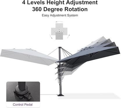 PURPLE LEAF 8' X 8' Patio Umbrella with Steel Plate Base for Pool 7' High Offset Outdoor Cantilever Umbrella Swimming Pool Umbrella with 360°Rotation for Poolside Grey