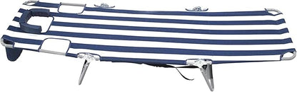 Ostrich the Backpack Chaise Lounge, Folding & Reclining Outdoor Beach Chaise Lounger Chair for Lawn, Pool, Patio, Garden, and Yard, Blue Stripe