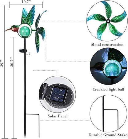Afirst Solar Hummingbird Wind Spinner, Metal Kinetic Garden Stake Lights Wind Spinners, Outdoor Lights Lawn and Garden Décor