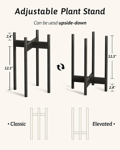 Adjustable Plant Stand Indoor, Bamboo Plant Stand Fits 8 9 10 11 12 Inches, Small Corner Planter Holder for Indoor Plants, Single Floor Plant Stands for Living Room Balcony, Black Tall