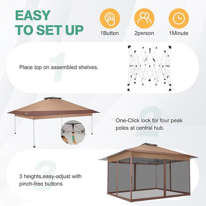 C0BIZI Gazebo 10x15 Pop up Canopy,Gazebos on Clearance-Canopy Tent with Mosquito Netting for Lawn,Garden,Backyard & Patio-Outdoor Tent-Water Resistant and UPF50+ (Brown)