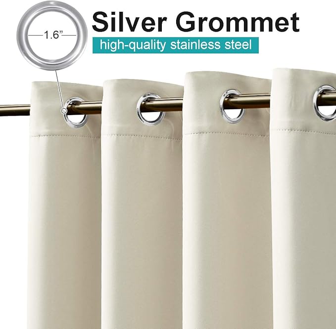 NICETOWN Weighted Patio Outdoor Curtain 95 inch Length, Home Fashion Microfiber Thermal Insulated Silver Stainless Steel Grommet Room Darkening Drape for Terrace, Beige, 1 Panel, W52 x L95