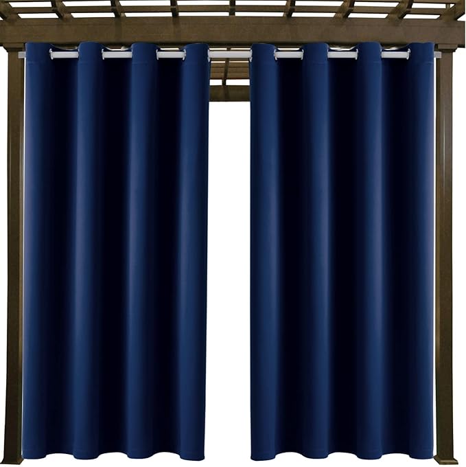 DIVA EN CAMINO DEC Outdoor Patio Curtain Waterproof Darkening Thermal Insulated Indoor Curtains for Bedroom, Porch, Living Room, Pergola, Cabana, W52 x L95, Navy, Set of 2 Panels