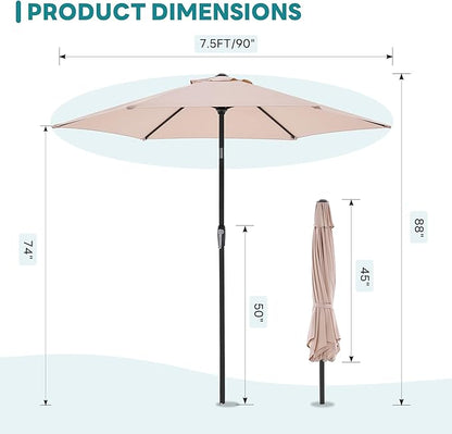 OLIXIS 7.5ft Patio Umbrella with Tilt and Crank Button & 8 Sturdy Ribs Waterproof, Patio Table Umbrella Perfect for Poolside, Terrace, Beach and Outdoor Restaurant, Beige