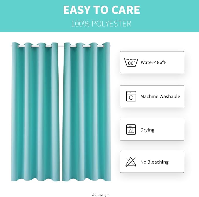 Outdoor Indoor Curtains W52 x L108 for Patio - Weather-resistant Window Panels Privacy Protect Grommet Top Thermal Insulated Home Curtain for Porch Pergola Garden (Teal Blue, 2 Panels)