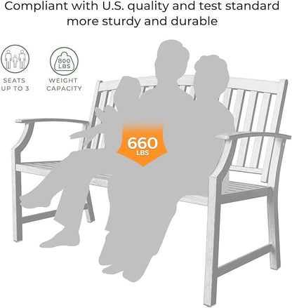 Grand patio 52" Farmhouse Outdoor Bench, Garden Benches with Rust Free Metal Powder Coated Frame and Aluminum Backrest, Faux Wood Grain Finish Frame Patio Bench for Front Porch,Gray-White