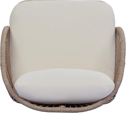 Merax 4-Piece Acacia Wood Patio Conversation Set - Curved Tub Loveseat & Chairs with Woven Rope Accents,Slatted Coffee Table & Weather-Resistant Cushions for Outdoor Deck,Garden or Balcony,Teak+ Beige