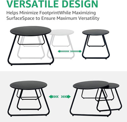 Patio Outdoor Coffee Table Set of 2, Weather Resistant Steel Round End Tables, Outdoor Nesting Table for Patio, Balcony, Bistro and Indoor, Black (Black)