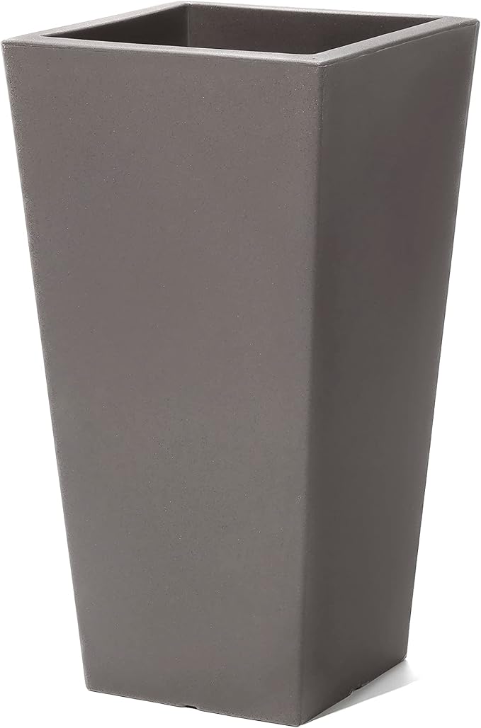 Step2 Tremont Tall Square Tapered Planter, Large Planters for Outdoor Plants, Gardening and Flower Pot for Patio or Porch, Efficient Drainage, Durable Plastic, Dark Cedar, 2-Pack