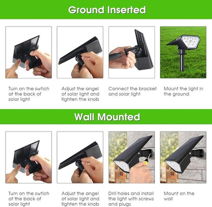 Biling Solar Spot Lights Outdoor, 2-in-1 Solar Landscape Lights 12 LED Bulbs Solar Powered Lights IP67 Waterproof Adjustable Wall Light for Patio Pathway Yard Garden Driveway Pool - White(6 Pack)