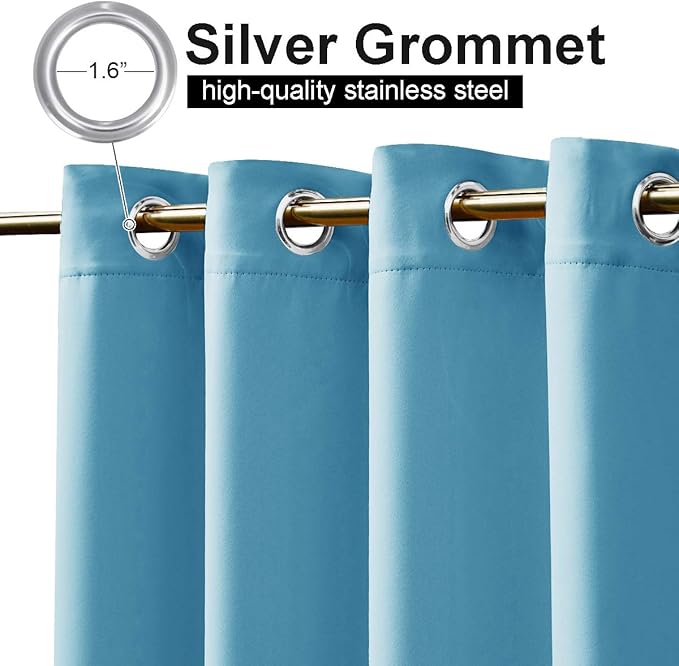 NICETOWN Outdoor Patio Curtains Long Drapes, Versatile Thermal Insulated Top and Bottom Grommets Block The Sun and Heat, Privacy Protection for Patio/Front Porch (W52 x L108, 1 Panel, Teal Blue)