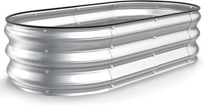 Kesfitt Raised Garden Bed, 4x2x1 FT Galvanized Steel Metal Raised Garden Bed, Oval Open-Bottom Design, 12-Inch Deep for Outdoor Vegetable & Herb Gardening, Silver