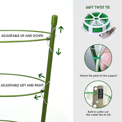 4 Pack Plant Support Tomato Cages for Garden, 24 Inches Tomato Cages and Supports with Adjustable Rings for Garden Pots, Plant Stakes Tomato Trellis Rings for Climbing Plants