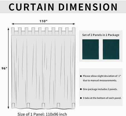 Easy-Going Outdoor Patio Curtains Detachable Tab Top Windproof Weatherproof Curtain for Cabana, Porch, Pergola and Gazebo, Tab Bottom Drape, 2 Panels, 110W x 96L inch, Teal