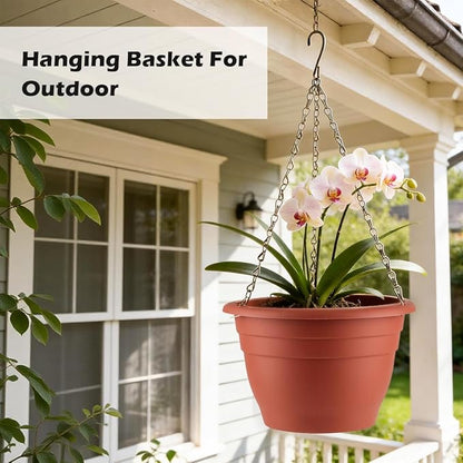 Hanging Planters 10 Inch, 4 Pcs Flower Pots with Drainage Hole, Self Watering Hanging Basket for Indoor Outdoor Plants, Decor, Pottery Red