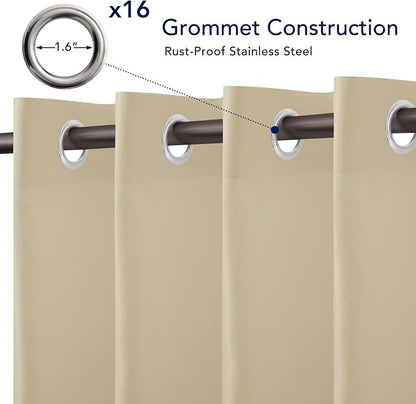 PureFit Outdoor Curtains for Patio Waterproof Weatherproof, UV Resistant Outside Curtains for Gazebo, Front Porch, Pergola, Sun Blocking Privacy Curtain, 120W x 95L inch, 1 Panel, Beige