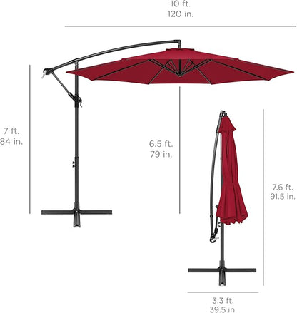 Best Choice Products 10ft Offset Cantilever Hanging Market Patio Umbrella, 8 Sturdy Ribs, Easy Adjustment - Burgundy