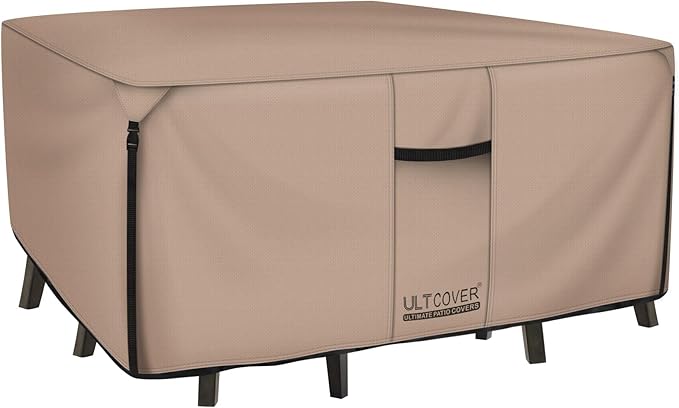 ULTCOVER Square Patio Heavy Duty Table Cover - 600D Tough Canvas Waterproof Outdoor Dining Table and Chairs General Purpose Furniture Cover Size 62 inch