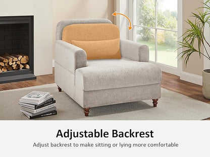 VANOMi Chaise Lounge Accent Chair Indoor with Adjustable Backrest, Oversized Upholstered Deep Seat Reading Arm Chair, Comfy Cloud Fluffy Chaise Sofa Recliner, for Living Room, Movie, Bedroom