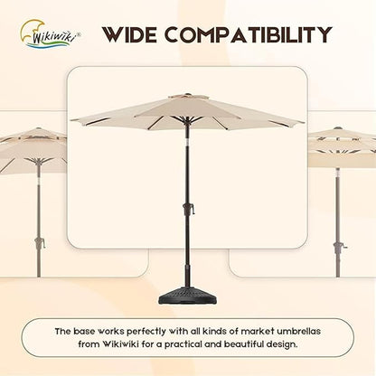 wikiwiki 80 Lbs Round Weighted Patio Umbrella Base, Free Standing Heavy Duty Base Water & Sand Filled Plastic Round Umbrella Base (Charcoal)