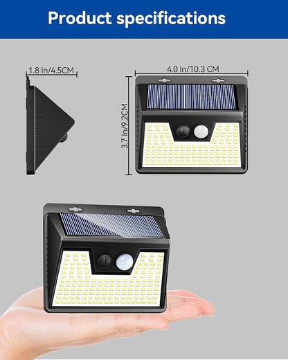 Peasur 2 Pack Solar Lights Outdoor Motion Sensor, 140 LED Solar Powered Fence Wall Light Waterproof, 3 Modes Solar Security Lighting for Outside Yard Deck Garden Stair Step