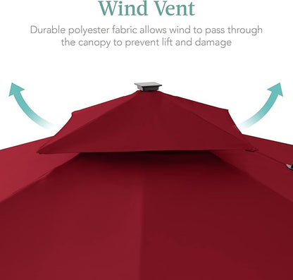 Best Choice Products 10x10ft Cantilever Patio Umbrella w/Base Included, Solar LED Lights 360 Rotation Large Offset Hanging Outdoor Shade for Deck Pool Backyard w/Stand – Burgundy