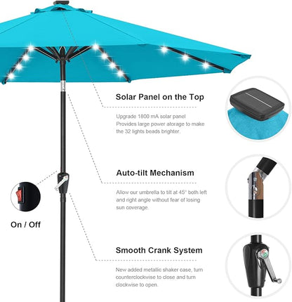 ABCCANOPY Durable Solar Led Patio Umbrellas with 32LED Lights 11FT (Turquoise)