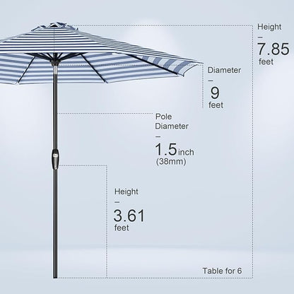Tempera Patio Market Outdoor Table Umbrella with Auto Tilt and Crank, Large Sun Umbrella with Sturdy Pole & Fade Resistant Canopy, Easy to Set