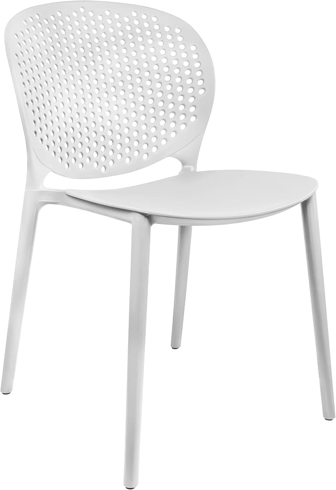 Patio Dining Chairs, Set of 2 White Stackable Plastic Chairs