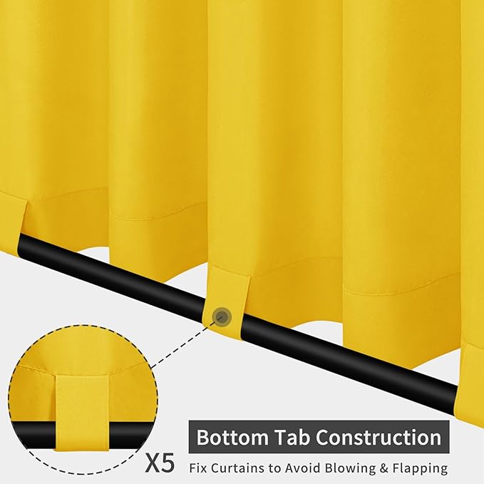 Easy-Going Outdoor Patio Curtains Detachable Tab Top Windproof Weatherproof Curtain for Cabana, Porch, Pergola and Gazebo, Tab Bottom Drape, 2 Panels, 110W x 120L inch, Yellow