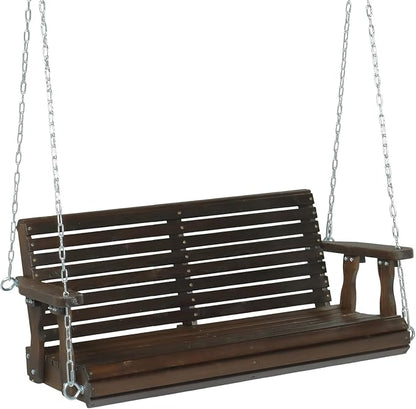 VINGLI Upgraded Patio Wooden Porch Swing for Courtyard & Garden, Heavy Duty 880 LBS Swing Chair Bench with Hanging Chains for Outdoors (Rustic, 4 FT)