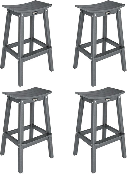 VINGLI 29 Inch Outdoor Bar Stools Set of 4, HDPE Weather Resistant Barstools Heavy Duty Patio Bar Height Chairs for Deck Balcony Kitchen Counter Yard and Poolside (Gray, 29 Inch 4 PC)