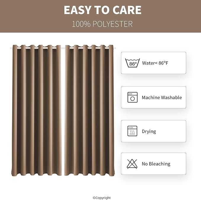 Waterproof Outdoor Curtain W84 x L84 - Grommet Top Sunlight Blocking Window Treatment Drapes Blackout Curtains for Home Bedroom Living Room Outdoor Patio Porch Gazebo (Camel Brown, 2 Panels)